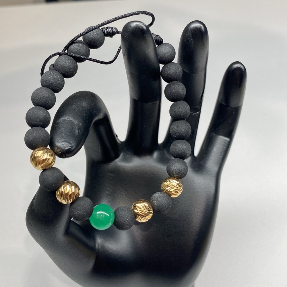 Authentic Colombian Emerald with Solid Gold Beads Bracelet